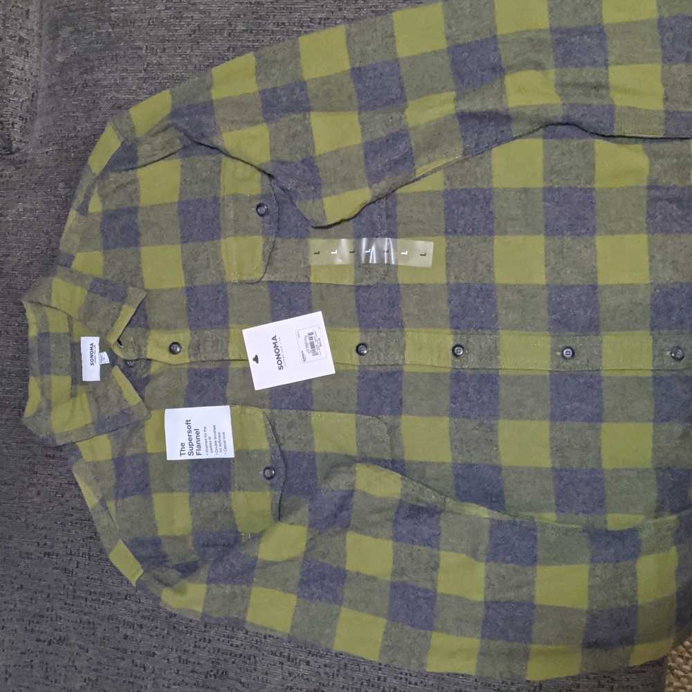 Sonoma size large black and green flannel